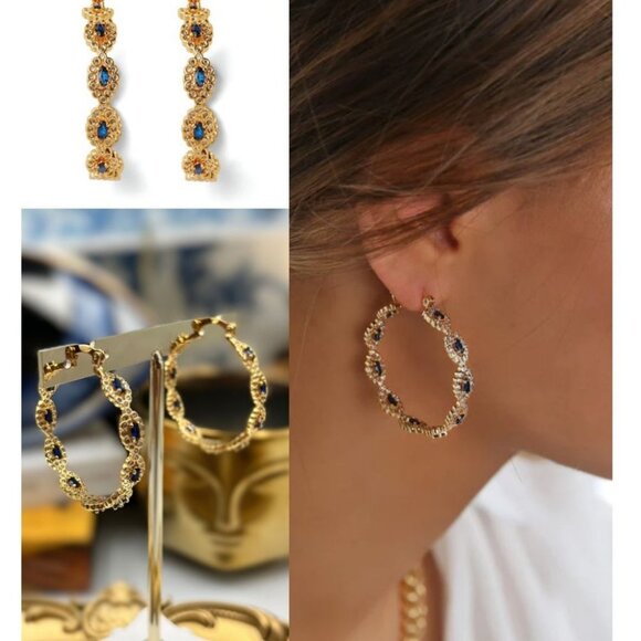 🆕 CRYSTAL HAZE 🧿 BNWT Evil Eye Hoops - Picture 1 of 15